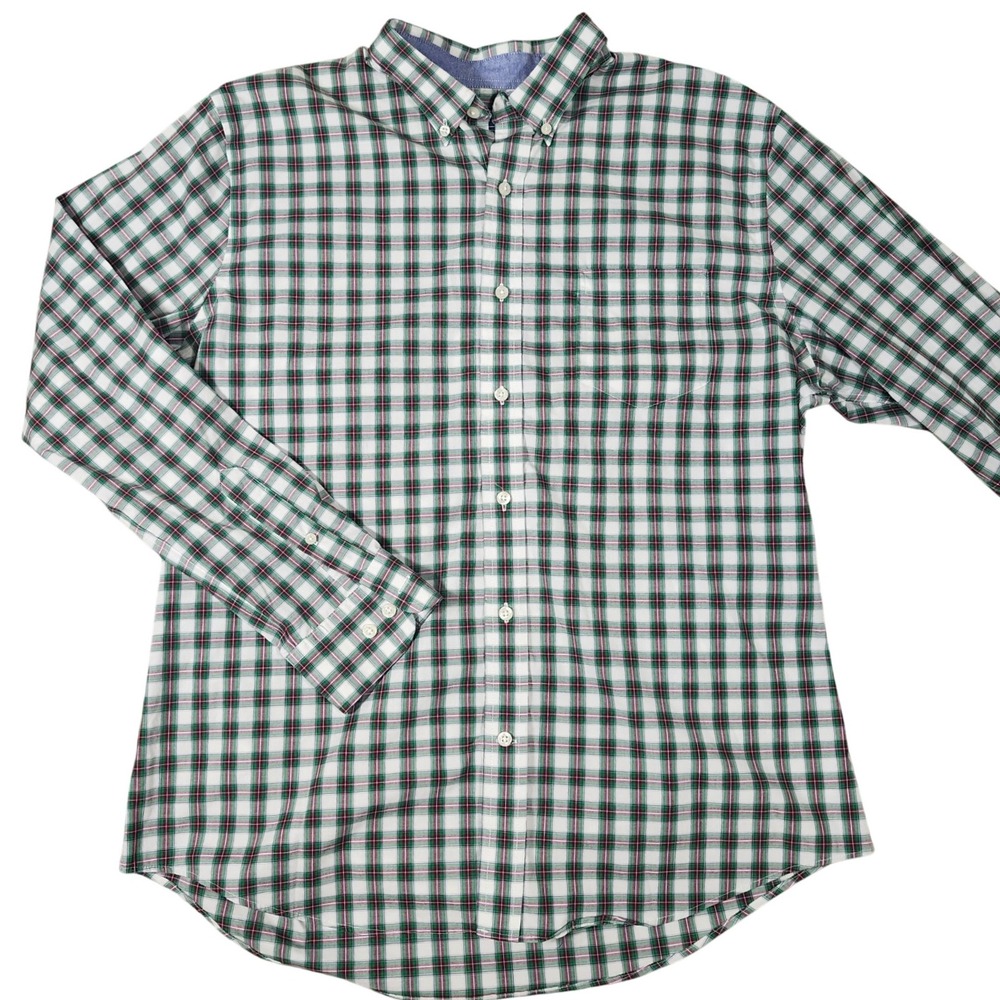 Crown & Ivy Classic Fit Plaid Button Down Shirt Men Size Large Green Red White